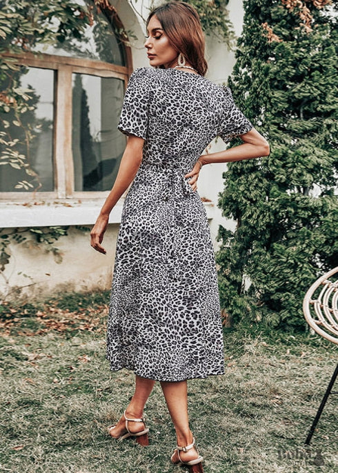 Boho Midi Dress Leopard Print Alina